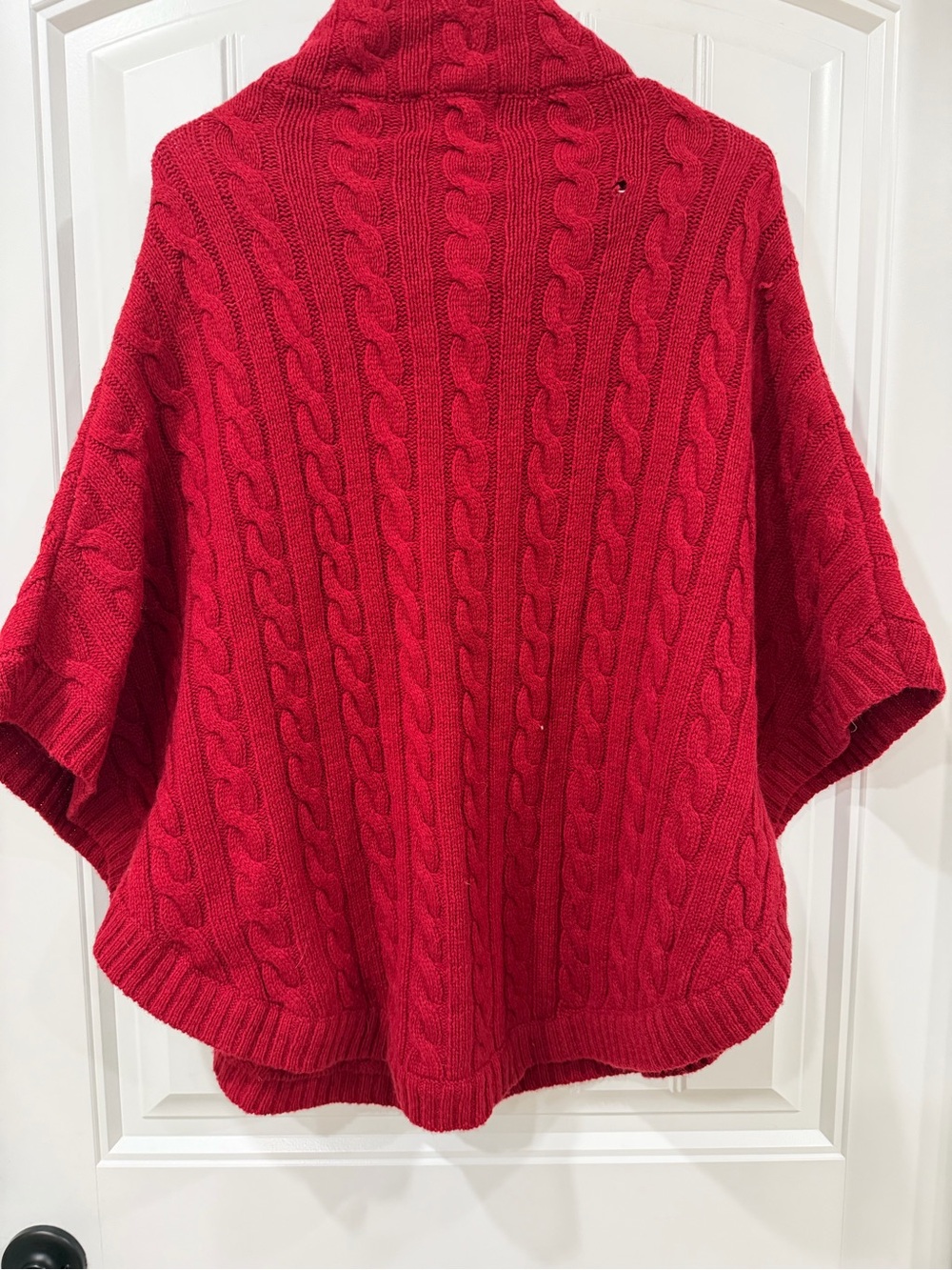 Red Cable-Knit Button-Front Poncho Sweater Ireland - Picture 7 of 7